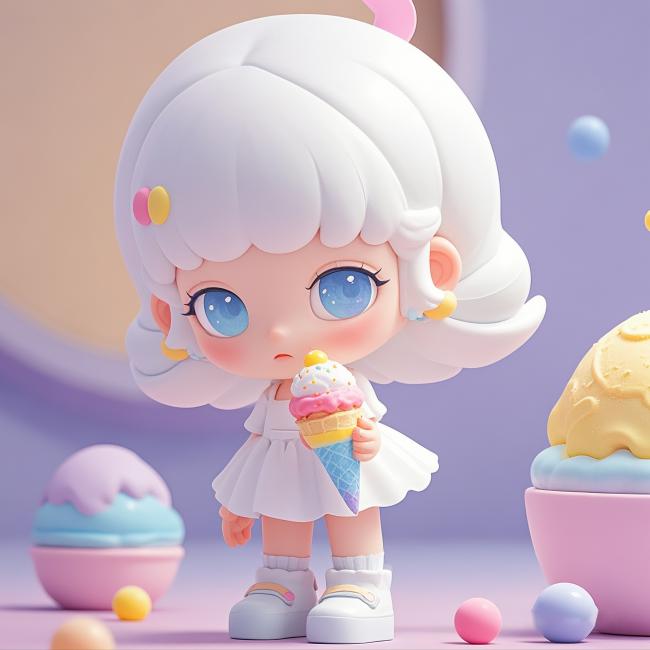 可爱女孩手持冰淇淋3D渲染图