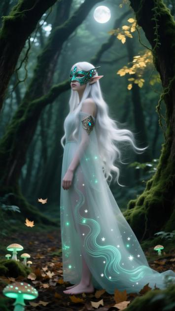月光森林中的精灵少女，星光长裙梦幻唯美