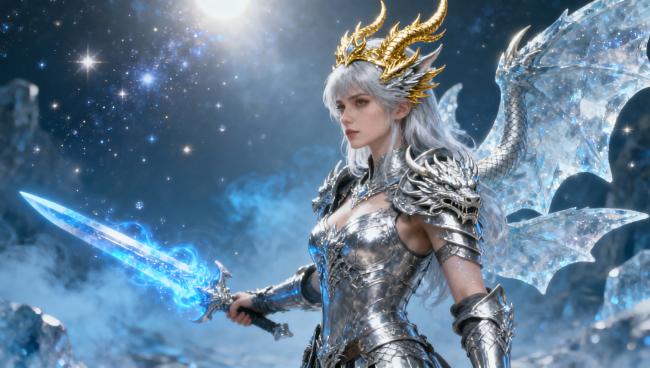 冰霜龙骑士持剑立于星海之巅